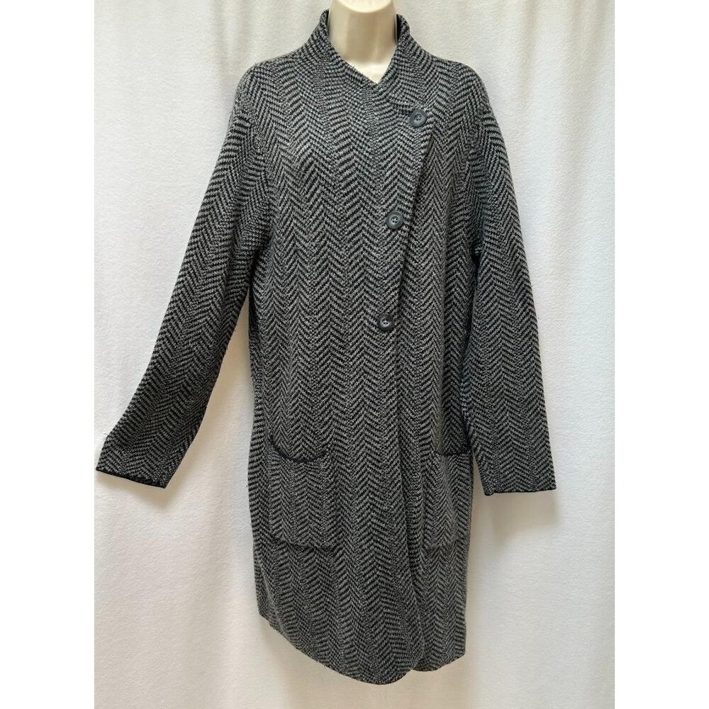 J. Jill XL Petite Sweater coat Long Cardigan Gray Herringbone XLP PXL Copley